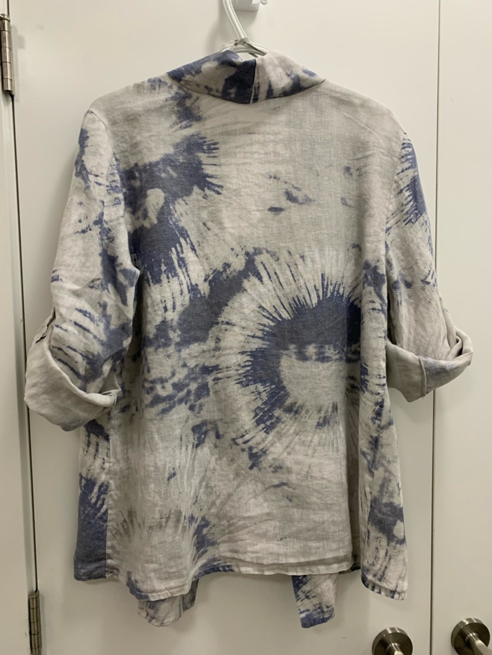 Bellambia Women's Open Front 100% Linen Jacket Blue/White made in Italy size L - Picture 5 of 13